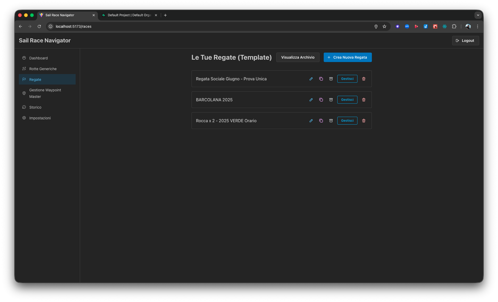 Schermata delle statistiche di base di un evento registrato