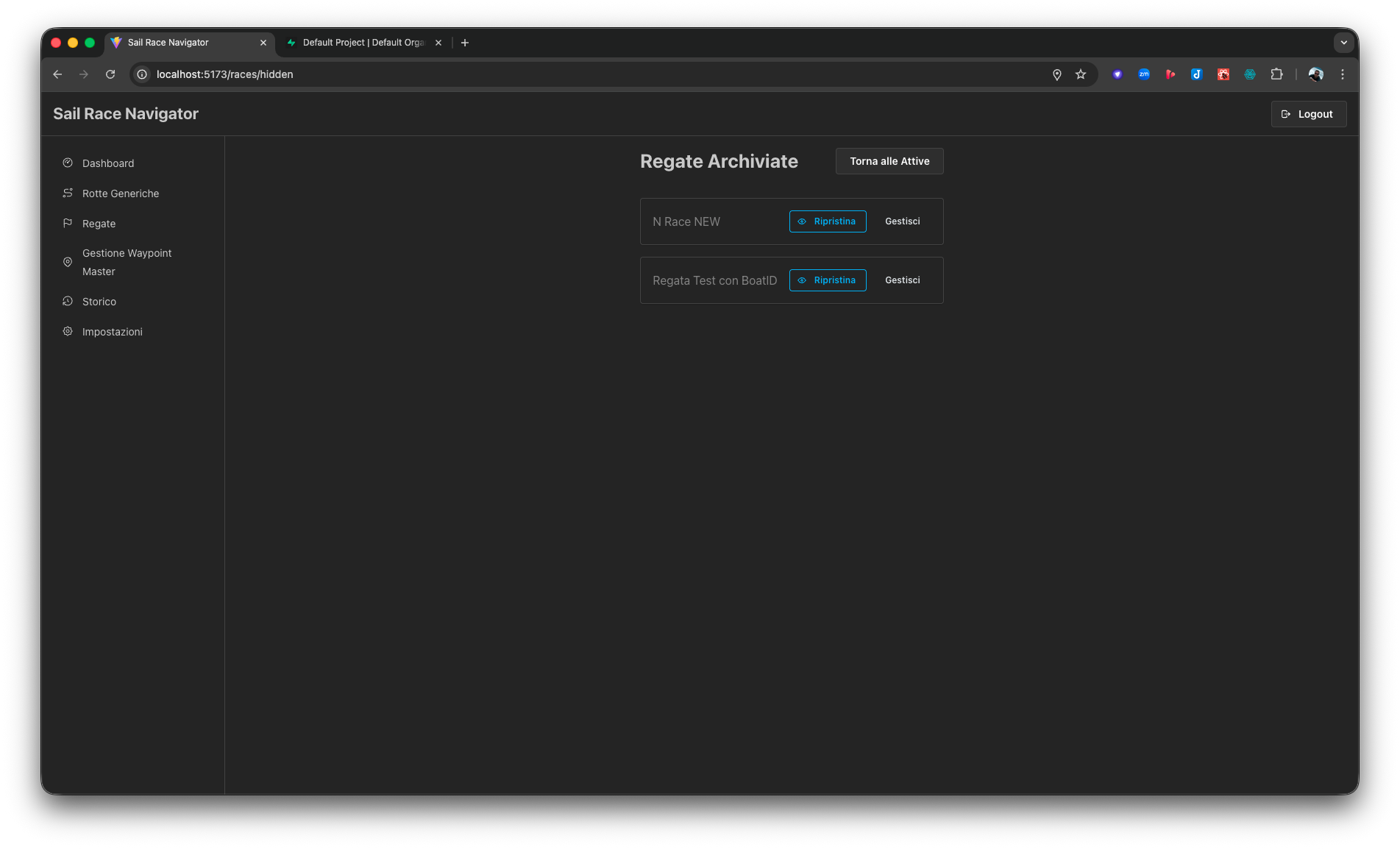 Dashboard di archivio delle rotte