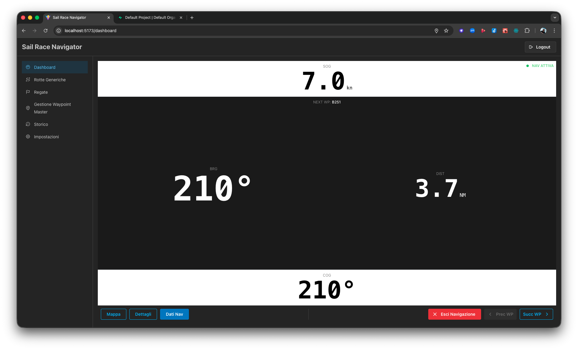 Visualizzazione della rotta e del tracciato