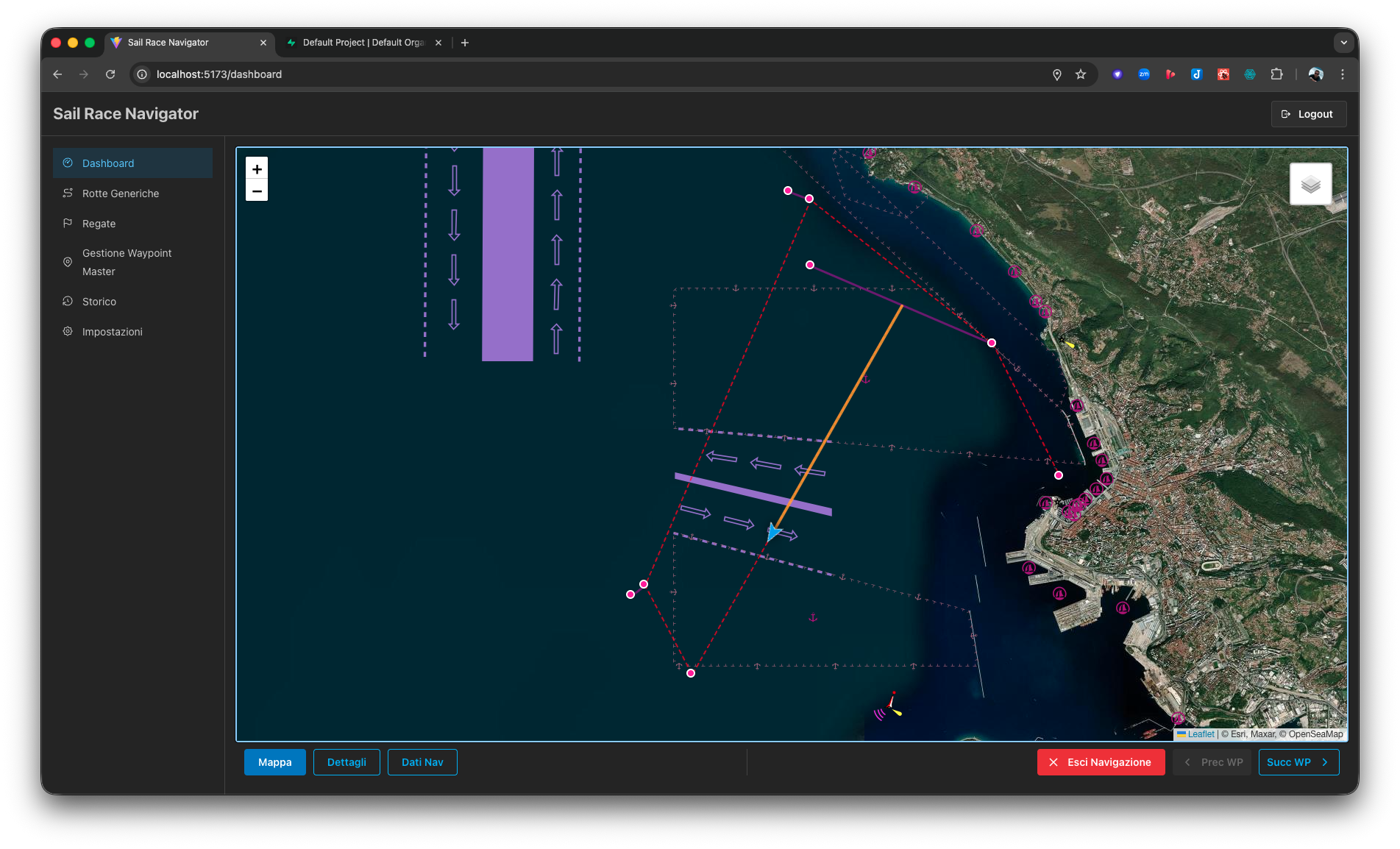 Schermata di navigazione in modalità GoTo