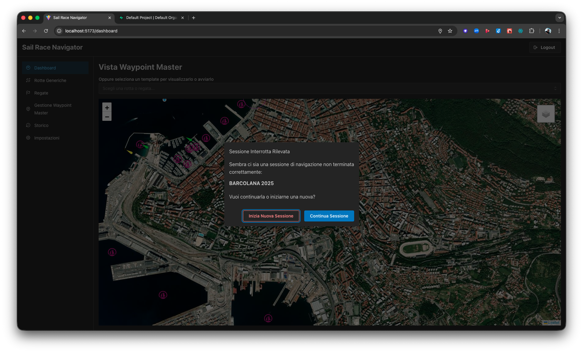 Interfaccia utente con dati navigazione