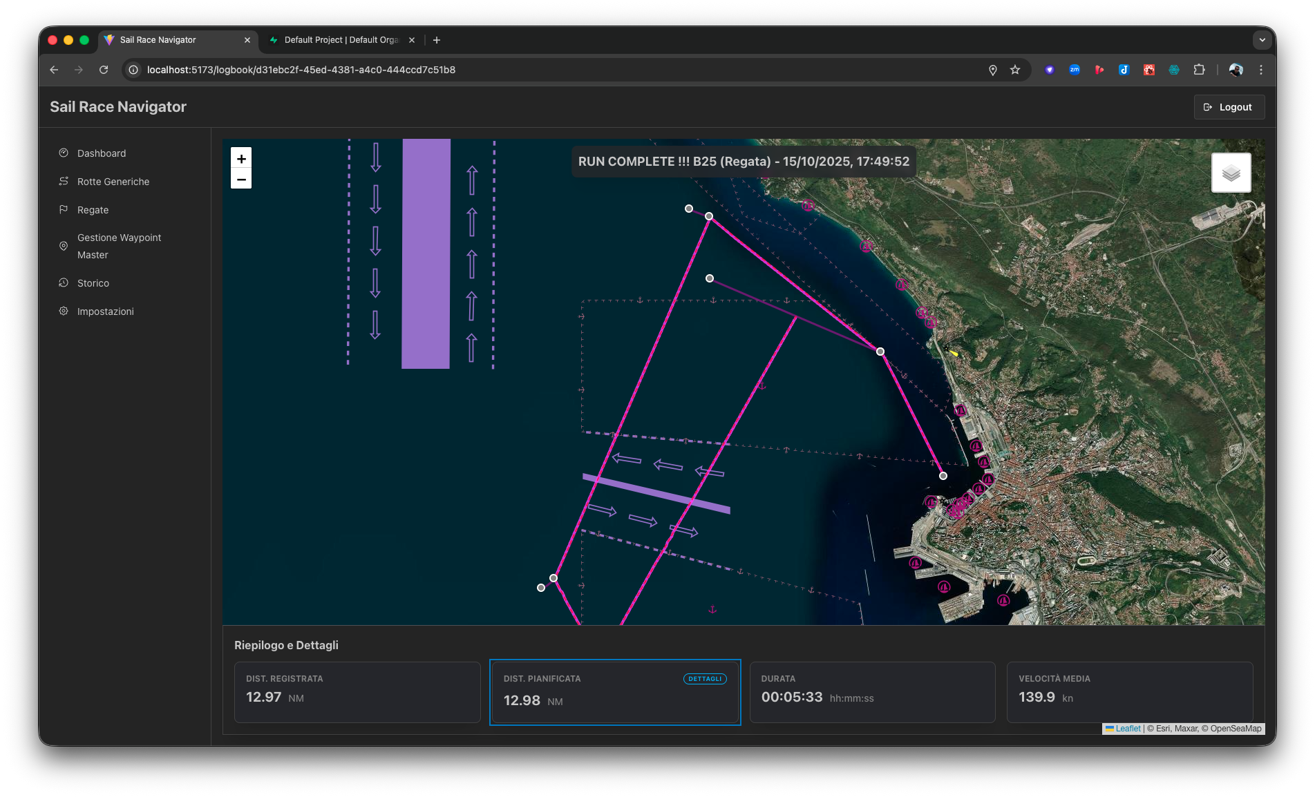 Interfaccia di gestione delle Rotte e Regate