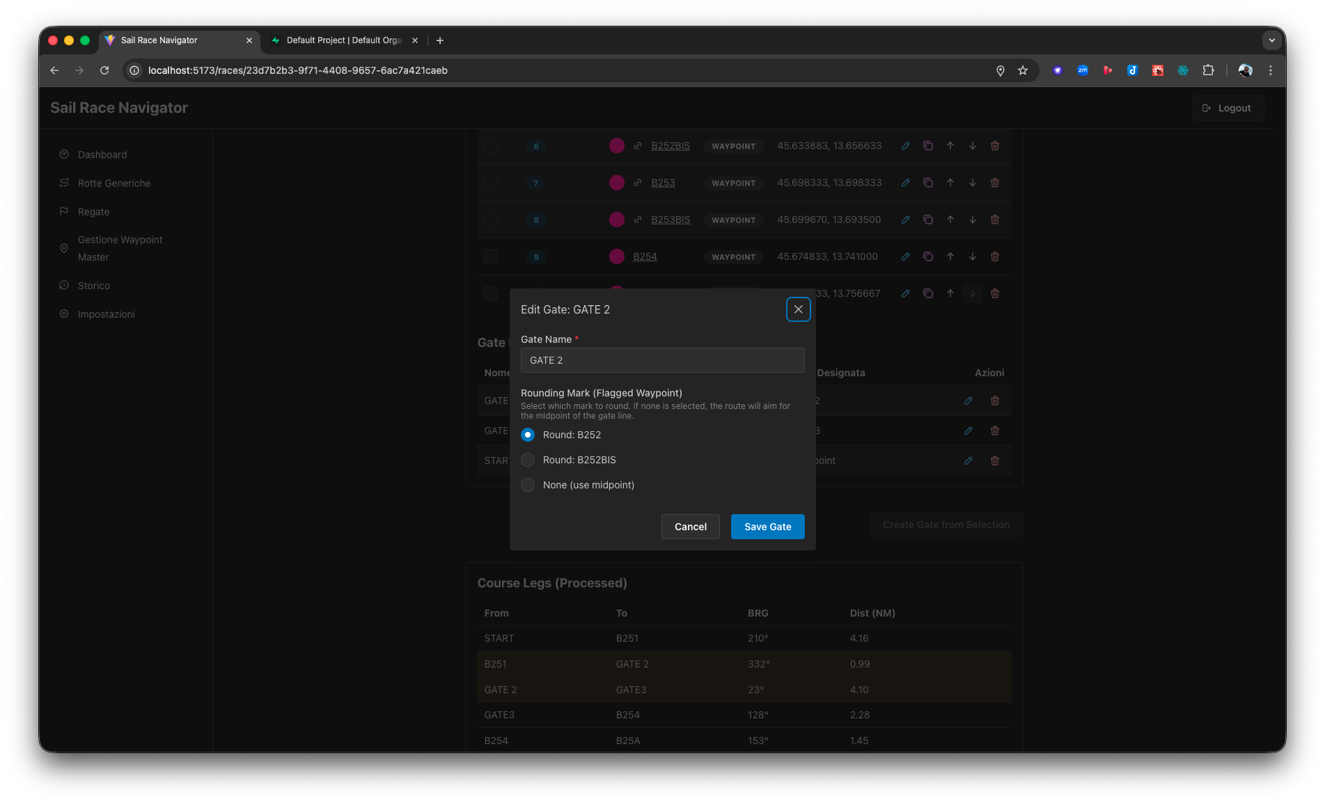 Interfaccia di configurazione del Gate